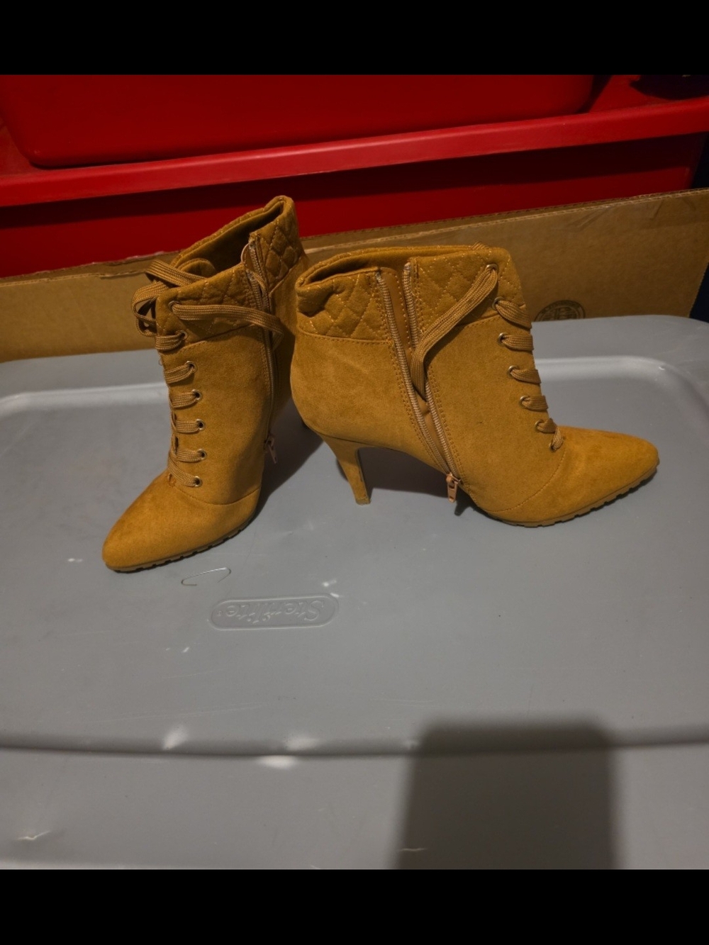 Women's Lace-Up Pointed Toe Ankle Boots - Camel - Picture 2 of 6